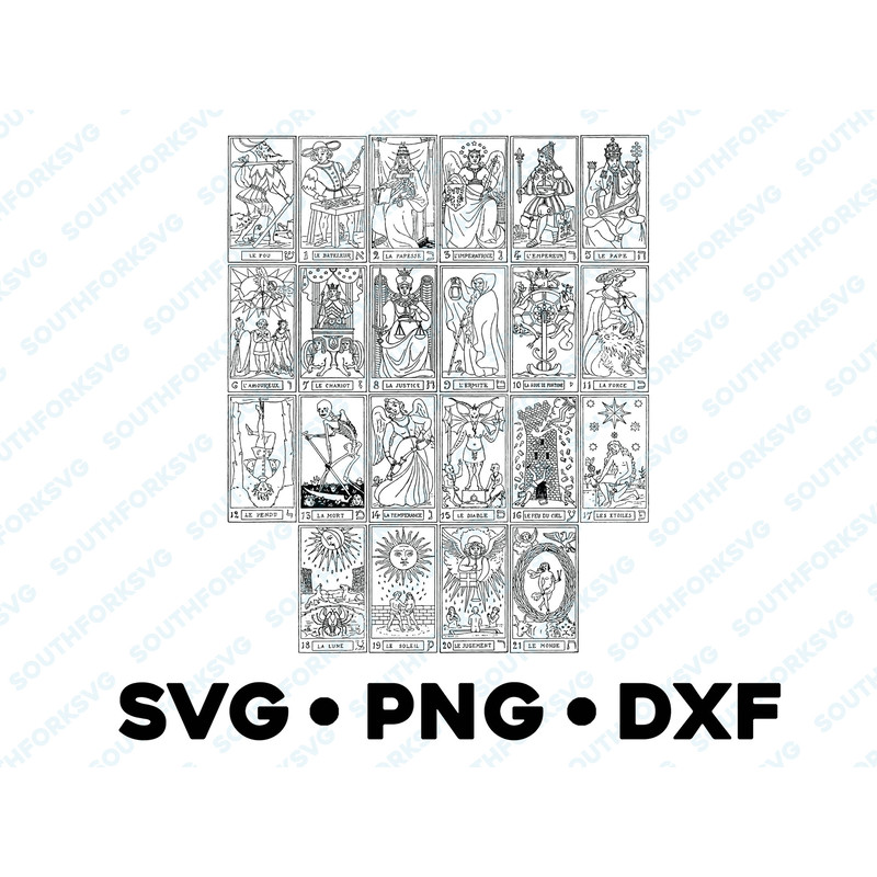 Complete Tarot of the Bohemians Major Arcana Trump Cards SVG PNG DXF Bundle Transparent Backgrounds Zodiac Astrology Vector Graphic ClipArt - 1.jpg