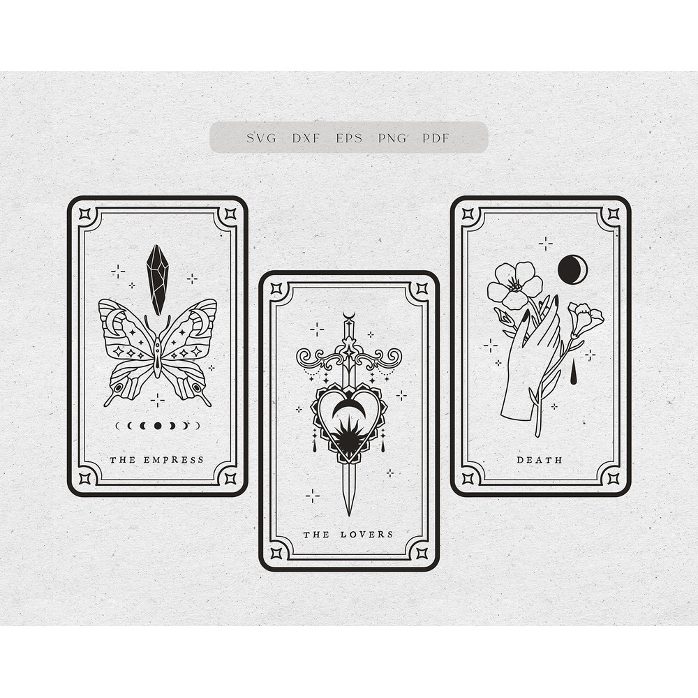 Printable tarot cards SVG, Celestial tarot card svg, Unique tarot major arcana deck, Tarot journal PRINTABLE, The lovers tarot, Death tarot - 1.jpg