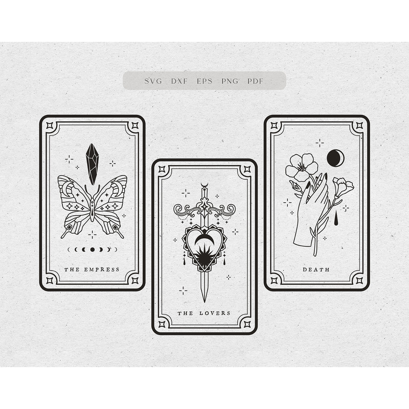 Printable tarot cards SVG, Celestial tarot card svg, Unique tarot major arcana deck, Tarot journal PRINTABLE, The lovers tarot, Death tarot - 1.jpg