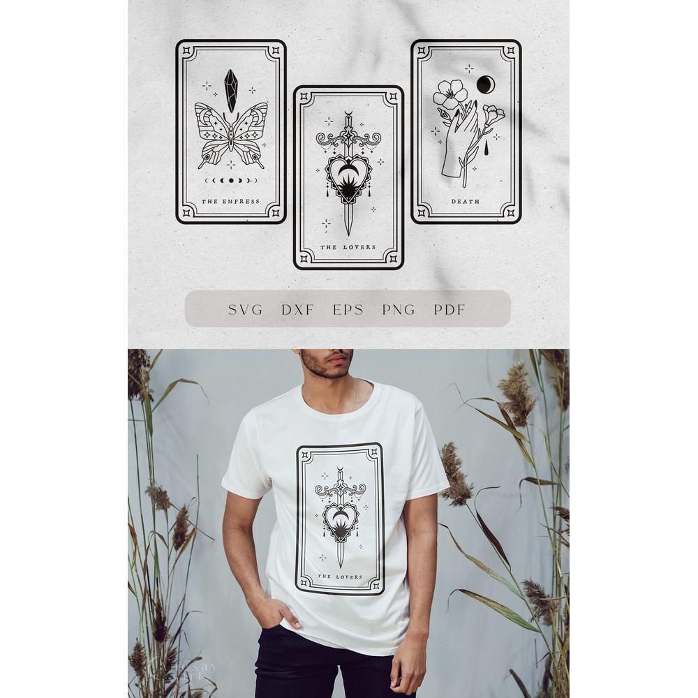Printable tarot cards SVG, Celestial tarot card svg, Unique tarot major arcana deck, Tarot journal PRINTABLE, The lovers tarot, Death tarot - 10.jpg