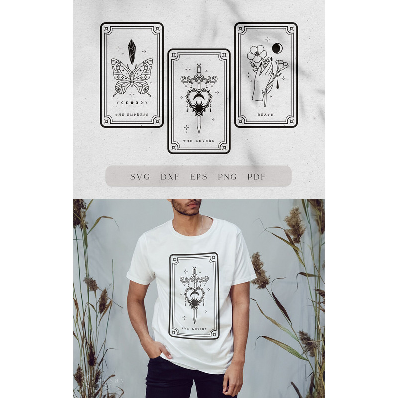 Printable tarot cards SVG, Celestial tarot card svg, Unique tarot major arcana deck, Tarot journal PRINTABLE, The lovers tarot, Death tarot - 10.jpg