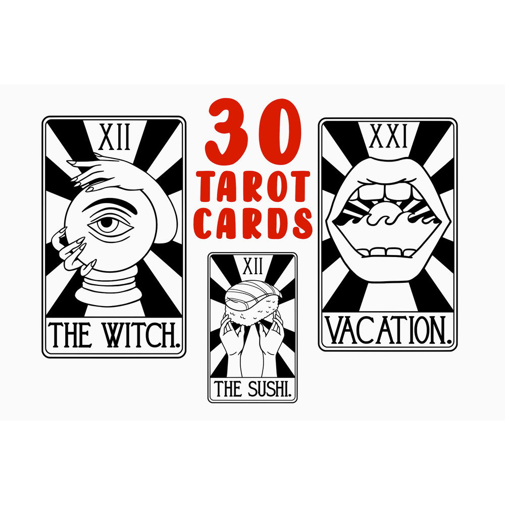Tarot SVG - 30 Card Vector Bundle - Tarot Cards Svgs - Printable Divination - New Age For Shirts Wall Art - Cricut Files Instant Download - 1.jpg
