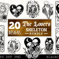 the lovers bundle svg, the lovers tarot card svg, skeleton lovers svg, valentine skeletons svg, tarot card svg