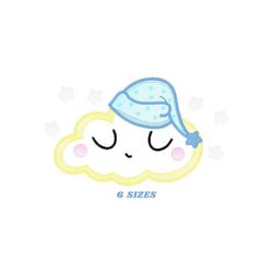 Sleeping cloud embroidery design - Cloud applique embroidery design machine embroidery pattern - baby boy embroidery fil