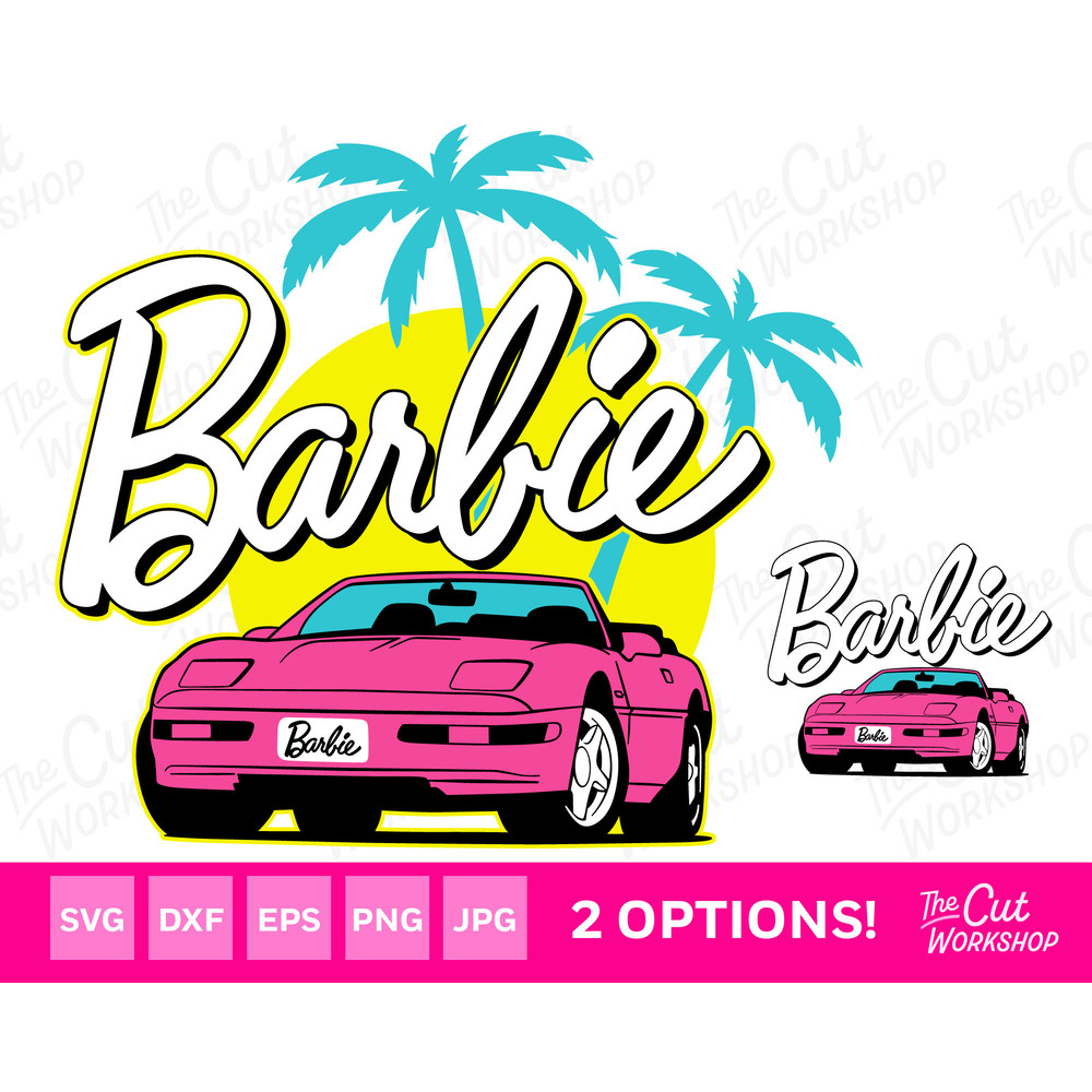 Barbi Car Convertible Corvette Palms Pink Babe Doll Girly Retro 80s SVG PNG JPG Clipart Digital Download Sublimation Cricut Cut File Dxf - 1.jpg