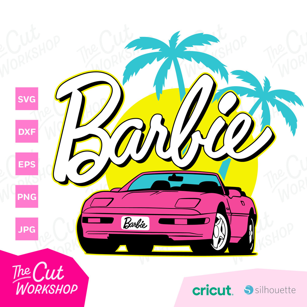 Barbi Car Convertible Corvette Palms Pink Babe Doll Girly Retro 80s SVG PNG JPG Clipart Digital Download Sublimation Cricut Cut File Dxf - 2.jpg