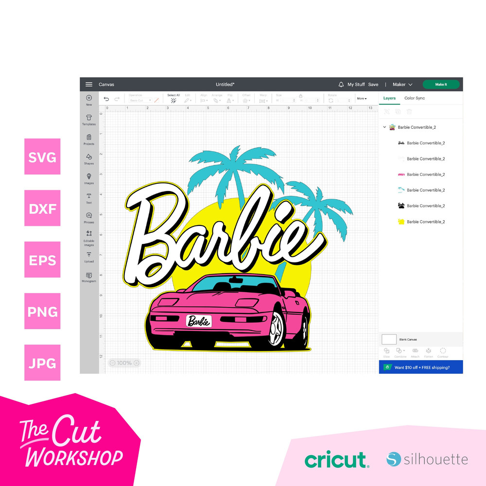 Barbi Car Convertible Corvette Palms Pink Babe Doll Girly Retro 80s SVG PNG JPG Clipart Digital Download Sublimation Cricut Cut File Dxf - 4.jpg