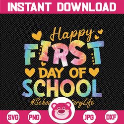 kids tie dye school secretary happy first day school png, tie dye teacher life png,  back to school png, digital