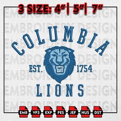 NCAA Columbia Lions Embroidery files, NCAA Embroidery Designs, Columbia Lions Machine Embroidery Pattern