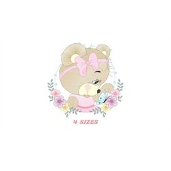 Female Bear embroidery designs - Baby girl embroidery design machine embroidery pattern - Bear with butterfly embroidery