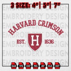 NCAA Harvard Crimson Embroidery files, NCAA Embroidery Designs, Harvard Crimson Machine Embroidery Pattern
