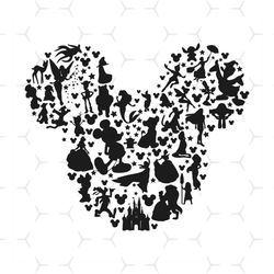 mickey mouse silhouette svg, mickey head fills with characters