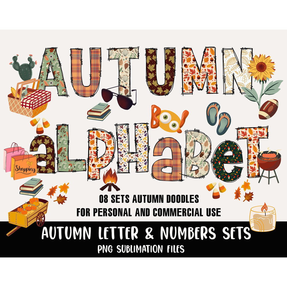 Autumn Doodle Alphabet Bundle, Doodle Letters, Numbers And Letter, Fall Png Letters, Fall Png, Fall Alphabet For Print, Instant Download - 1.jpg