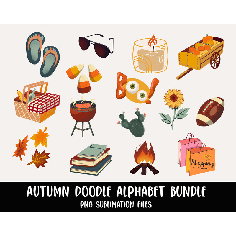 Autumn Doodle Alphabet Bundle, Doodle Letters, Numbers And Letter, Fall Png Letters, Fall Png, Fall Alphabet For Print, Instant Download - 2.jpg