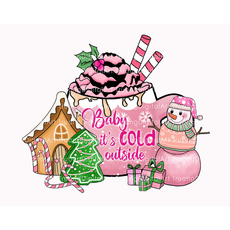 Baby It's Cold Outside Png, Pink Snowman Png, Gingerbread House, Pink Christmas Coffee, Pink Christmas Sublimation, Christmas Shirt - 1.jpg