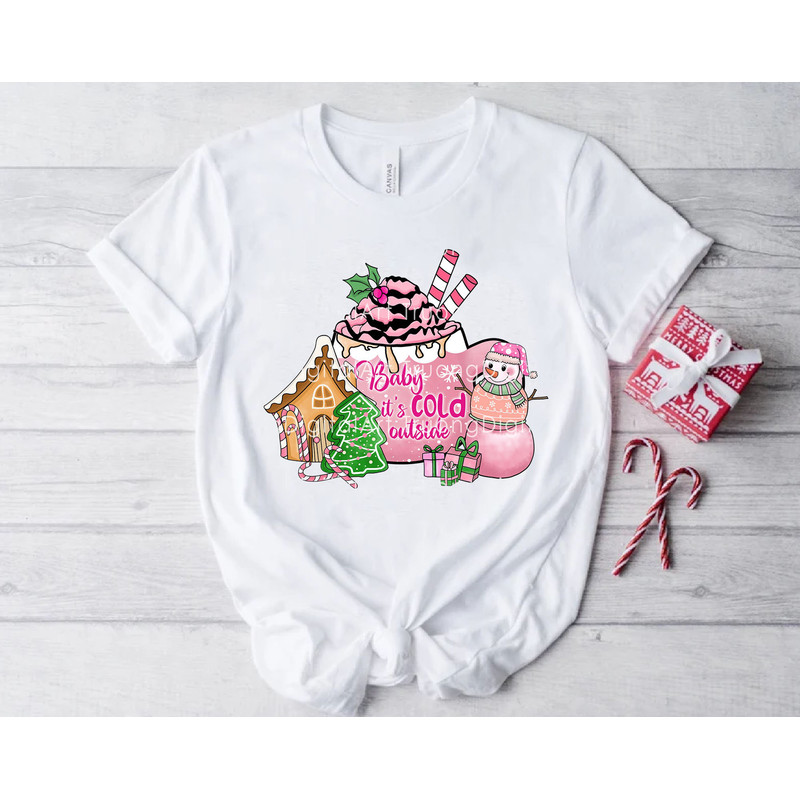 Baby It's Cold Outside Png, Pink Snowman Png, Gingerbread House, Pink Christmas Coffee, Pink Christmas Sublimation, Christmas Shirt - 2.jpg