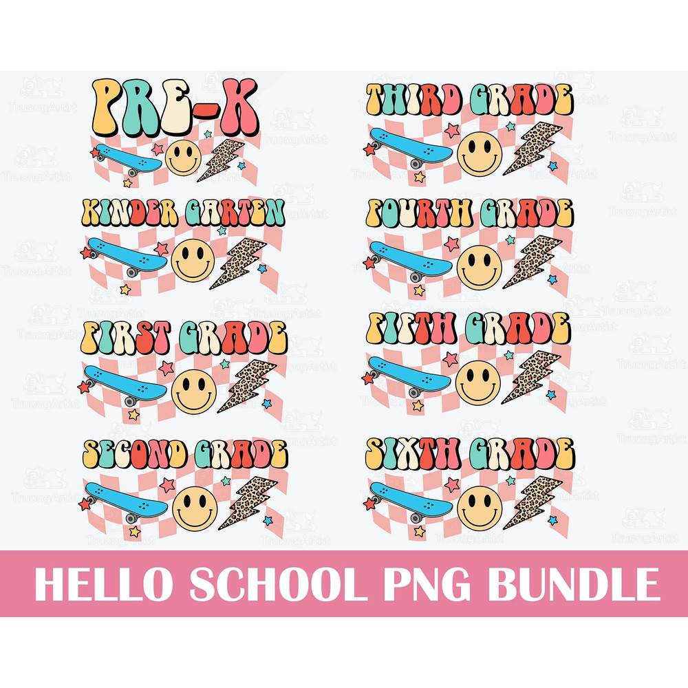Back To School Png Bundle, First Day Of School Png, Grade Png Bundle, Hello Pre Kindergarten 1st 2nd 3rd 4th 5th Grade Png, Retro Smile Face - 1.jpg