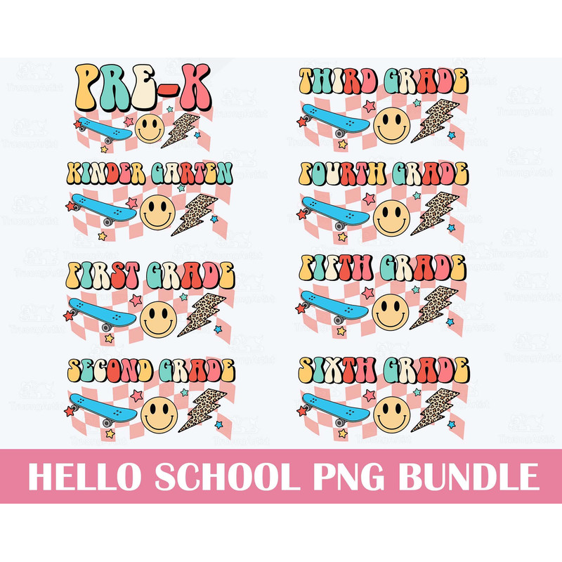 Back To School Png Bundle, First Day Of School Png, Grade Png Bundle, Hello Pre Kindergarten 1st 2nd 3rd 4th 5th Grade Png, Retro Smile Face - 1.jpg