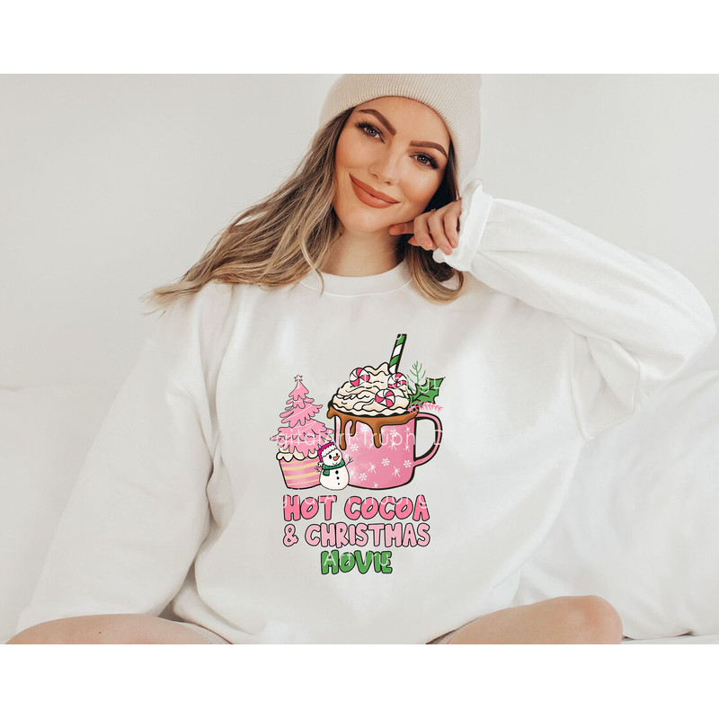 Hot Cocoa & Christmas Movie Png, Pink Coffee Cups, Snowman Png, Hot Cocoa, Pink Christmas Png, Pink Christmas Sublimation, Christmas Shirt - 2.jpg