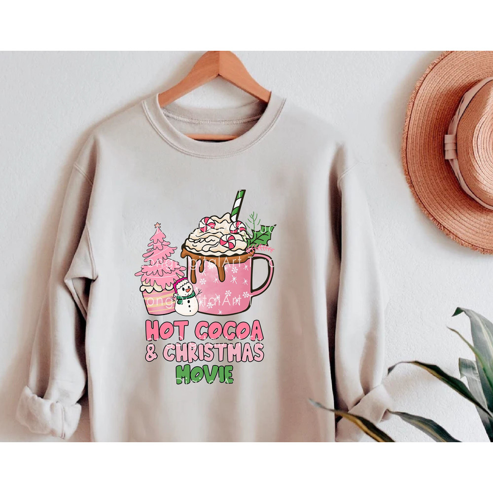 Hot Cocoa & Christmas Movie Png, Pink Coffee Cups, Snowman Png, Hot Cocoa, Pink Christmas Png, Pink Christmas Sublimation, Christmas Shirt - 3.jpg