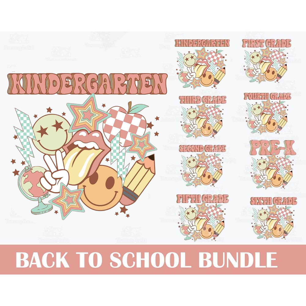 Retro Back To School Png Bundle, First Day Of School, Hello School, Hello Pre Kindergarten 1st 2nd 3rd 4th 5th Grade Png, Retro Smile Face - 1.jpg
