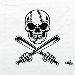 Baseball Skull With Crossed Bats Svg File | Skull Baseball Svg | Baseball Mom Svg | Skull Svg | Softball Skull Svg| Skul