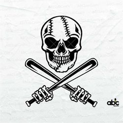 baseball skull with crossed bats svg file | skull baseball svg | baseball mom svg | skull svg | softball skull svg| skul