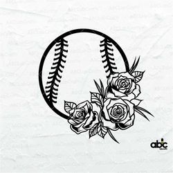 floral softball svg file | sports svg | softball player svg | softball cut files | softball clipart | softball sport svg