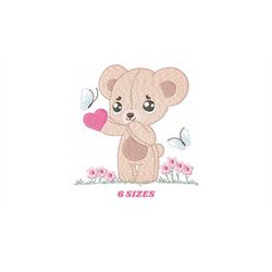 Teddy Bear embroidery designs - Baby girl embroidery design machine embroidery pattern - Bear with butterfly and heart e