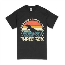 kids three rex 3rd birthday awesome since 2020 svg cricut, png sublimation, third dinosaur 3 year old retro vintage svg