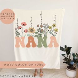 nana blanket with grandkids names,personalized nana wildflowers blanket,grandkids names blanket,custom grandma blanket,m