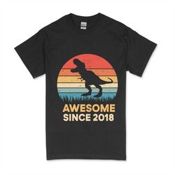 kids t - rex 4th birthday awesome since 2018 svg cricut, png sublimation, dinosaur 4 year old retro vintage svg png