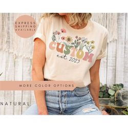 custom grandma shirt, personalized grandma wildflowers shirt, grandma est 2023, pregnancy announcement, custom nana shir