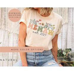 memaw shirt, personalized memaw wildflowers shirt, memaw est 2023, pregnancy announcement,custom grandma shirt,mother's