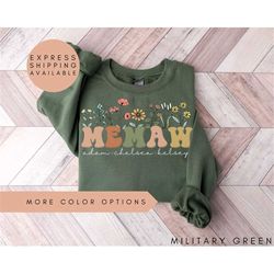 memaw sweatshirt with names, personalized memaw wildflowers sweatshirt, grandkids names sweater, memaw crewneck,mother's