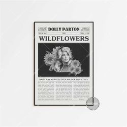 dolly parton retro newspaper print, wildflowers poster, wildflowers lyrics print, dolly parton poster, trio poster, home