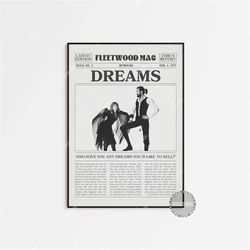 fleetwood mac retro newspaper print, dreams poster, dreams lyric print, fleetwood mac poster, rumours poster, home decor