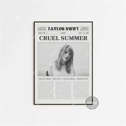 taylor swift retro newspaper print, cruel summer poster, cruel summer lyrics print, folklore poster, taylor swift poster