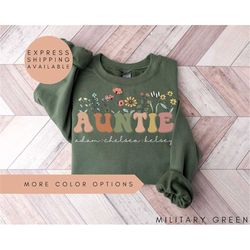 auntie sweatshirt with names, personalized aunt wildflowers sweatshirt,grandkids names sweater,auntie crewneck,mother's