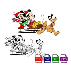 layered mickey and minnie sleigh svg, mickeys very merry christmas svg, svg, dxf, eps and png files included