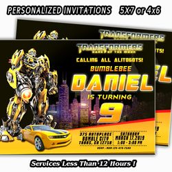 transformers invitation, transformers birthday party, bumblebee invitation, pesonalized invitation