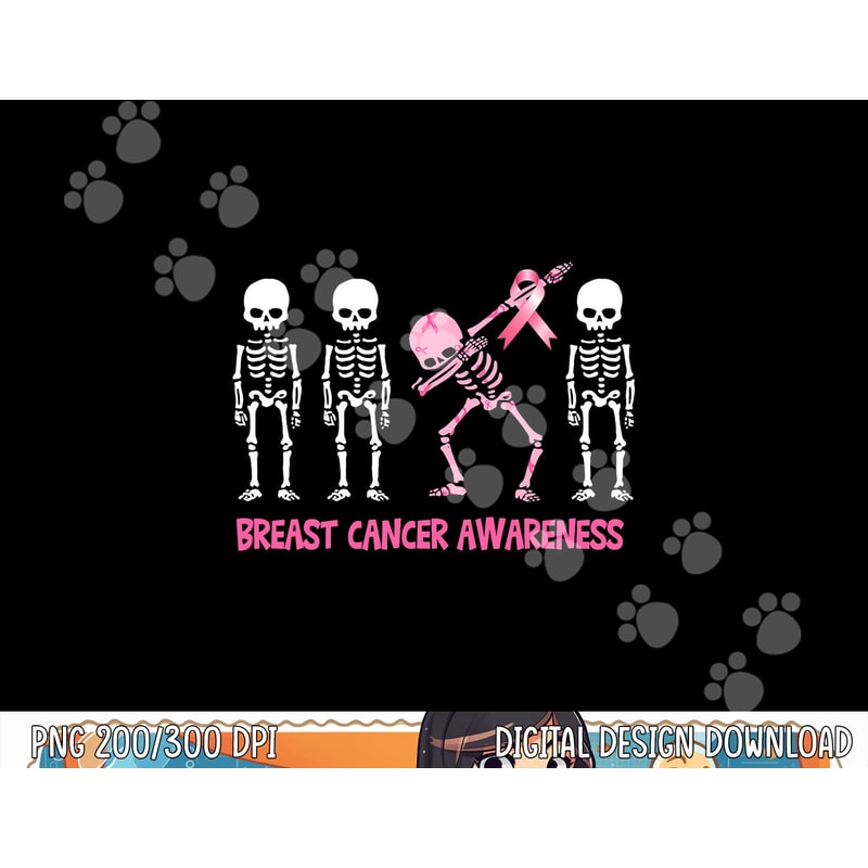 Dabbing Skeleton Pink Ribbon Breast Cancer Halloween png,sublimation copy.jpg