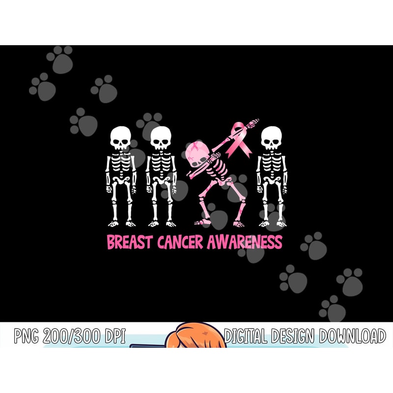 Dabbing Skeleton Pink Ribbon Breast Cancer Halloween png,sublimation copy.jpg