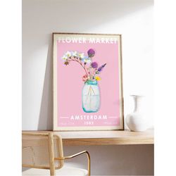 flower market amsterdam netherlands poster, flower market art print, floral wall art decor, garden art, floral housewarm