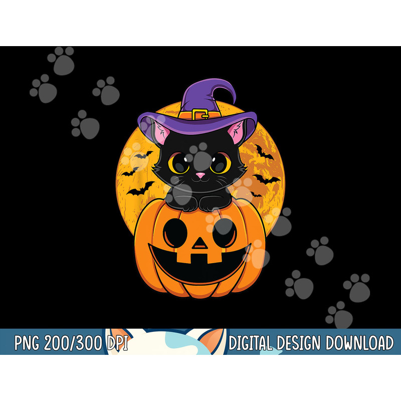 Halloween Black Cat Witch Hat Pumpkin For Kids Girls png, sublimation copy.jpg