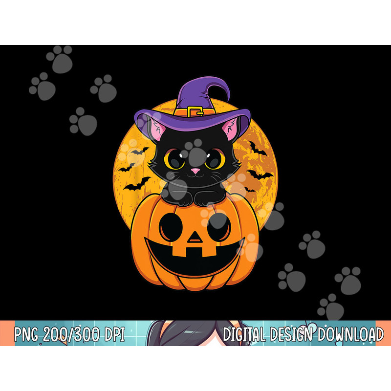 Halloween Black Cat Witch Hat Pumpkin For Kids Girls png, sublimation copy.jpg
