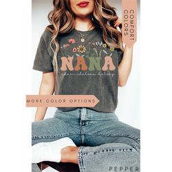 nana shirt with grandkids names,personalized nana wildflowers shirt,grandkids names shirt,custom grandma tee,comfort col