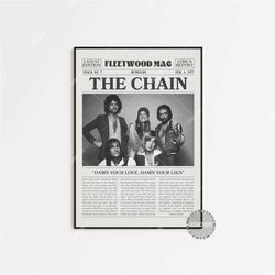 fleetwood mac retro newspaper print, the chain poster, the chain lyric print, fleetwood mac poster, rumours poster, home