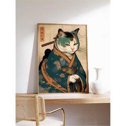 japanese cat poster, vintage japanese cat art print, cute cat art, animal wall art decor, animal art print, cat lovers g