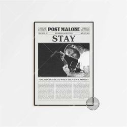 post malone retro newspaper print, stay poster, stay lyric print, post malone poster, beerbongs & bentleys poster, home